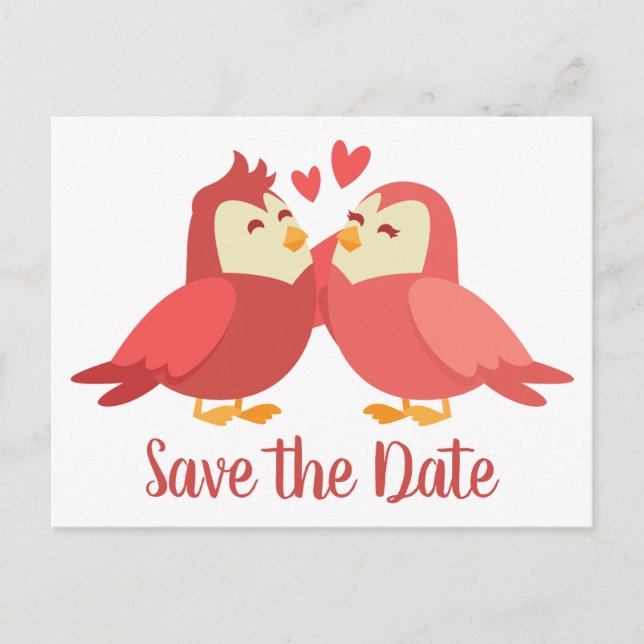 Cartão Postal Red Save the Date Wedding Cartoon Node Groom (Frente)