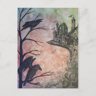 Cartão postal Red Sky Ravens e Castle