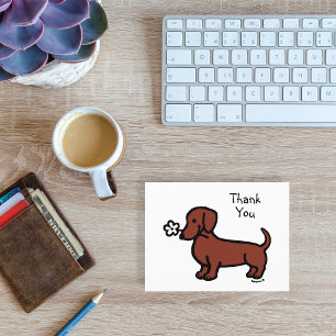 Cartão Postal Red Smooth Haired Dachshund Tiny Flor Obrigado