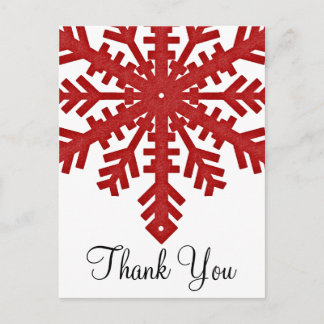 Cartão Postal Red Snowflake Winter Season Obrigado Postcards