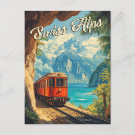 Cartão Postal Red Steam Locomotive Souvenir: Vintage Alpes Suíço