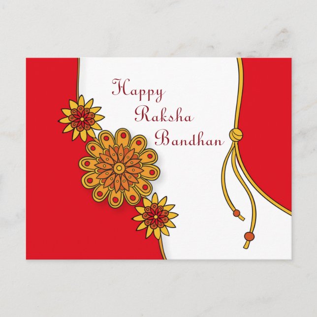Cartão Postal Red Stylized Happy Raksha Bandhan (Frente)