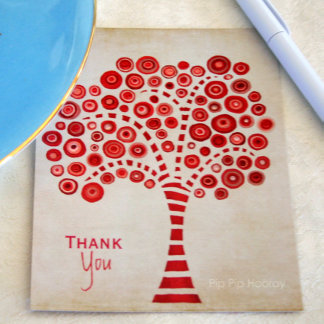 Cartão Postal Red Tree Obrigado Nota de Apreciação
