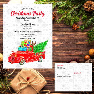 Cartão Postal Red Truck White Snow Tree Party Xmas