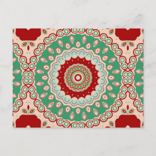 Cartão Postal Red, Verde & Aqua Flores de Caleidoscópio