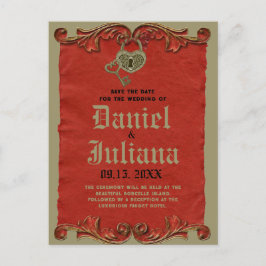 Cartão Postal Red Vintage Gothic Skeleton Key salvar a data