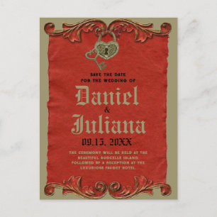 Cartão Postal Red Vintage Gothic Skeleton Key salvar a data