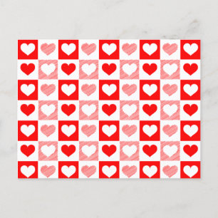 Cartão Postal Red White Love hearts Valentine's Day 