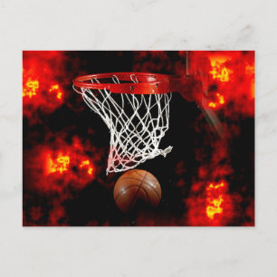 Cartão Postal Rede de Basquete, Ball & Flames