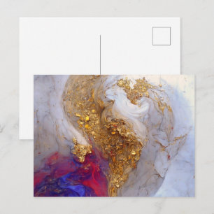Cartão Postal Redemoinho de Mármore Branco com Ouro Líquido