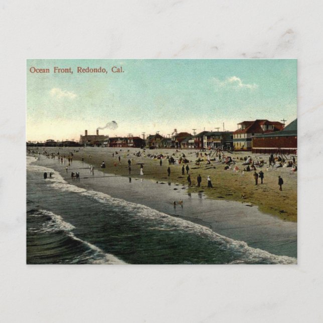 Cartão Postal Redondo Beach CA, Bathing Beach 1910 (Frente)
