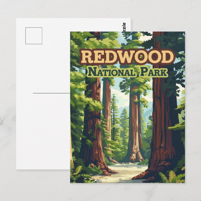 Cartão Postal Redwood National Park California Tree Retro (Frente/Verso)