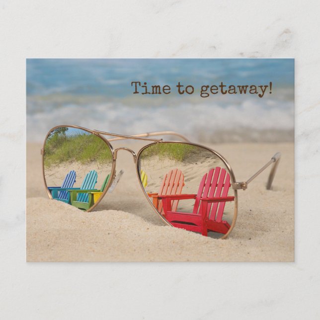 Cartão Postal Reflexão Da Cadeira De Adirondack Em Óculos De Sol (Frente)