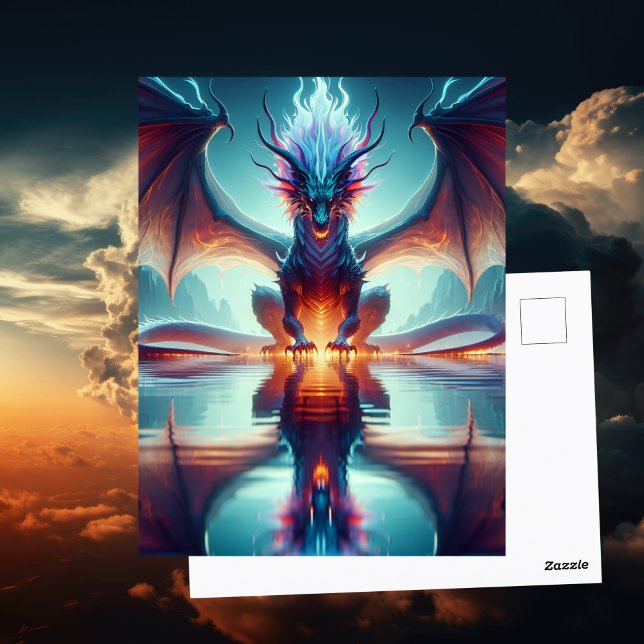 Cartão Postal Reflexão do Dragão Mágico | Dizendo Oi (Criador carregado)