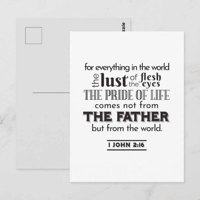 Cartão Postal Reflexão Espiritual Art - 1 John 2:16 (Frente/Verso)
