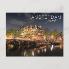 Cartão Postal Reflexo das Luzes da Cidade Amsterdam à Noite Foto