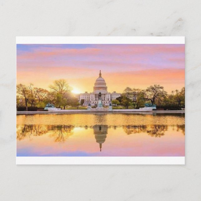 Cartão Postal Reflexo do pôr do sol no edifício do Capitólio dos (Frente)