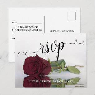 Cartão Postal Reflexo Rosa Borgonha RSVP de Casamento Elegante