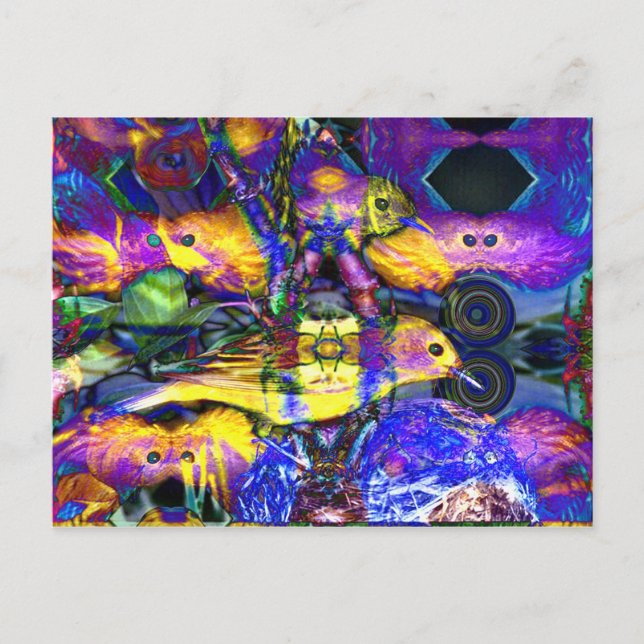 Cartão Postal Reflexões da Natureza II - Aves Violetas e Dourada (Frente)
