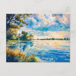 Cartão Postal Reflexos do Pôr do Sol em Havel Havelland Aquarela