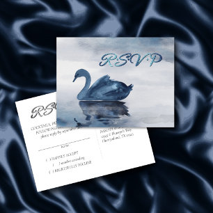 Cartão Postal Reflexos Nebulosos   RSVP de Casamento do Cisne Az