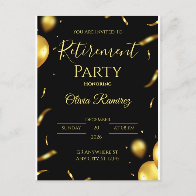 Cartão Postal Reforma Elegante Preta E Dourada (Frente)