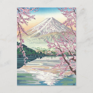 Cartão Postal Refrigere a arte oriental da árvore de cereja do