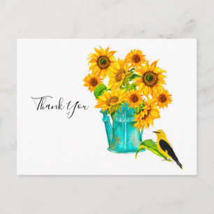 Cartão Postal Regador de Girassóis Bouquet de Agradecimento 