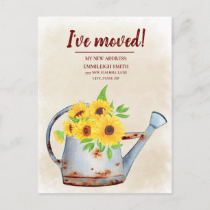 Cartão Postal Regador de Girassóis Mudança de Endereço Aquarela