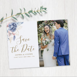 Cartão Postal Regal Blue & White Wedding with Gold Accents