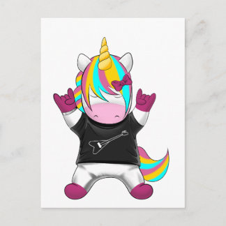 Cartão Postal Regenbogen Einhorn Rocker