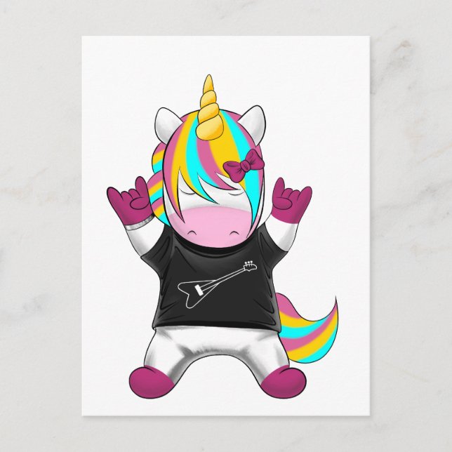 Cartão Postal Regenbogen Einhorn Rocker (Frente)