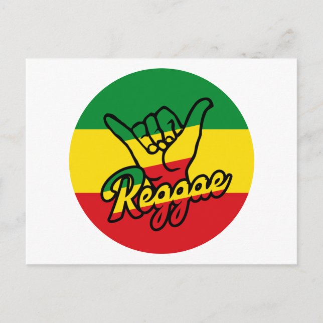 Cartão Postal Reggae Shaka Mãos com cores reggae (Frente)