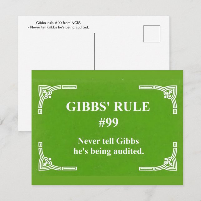 Cartão Postal regra 99 de Gibbs (Frente/Verso)
