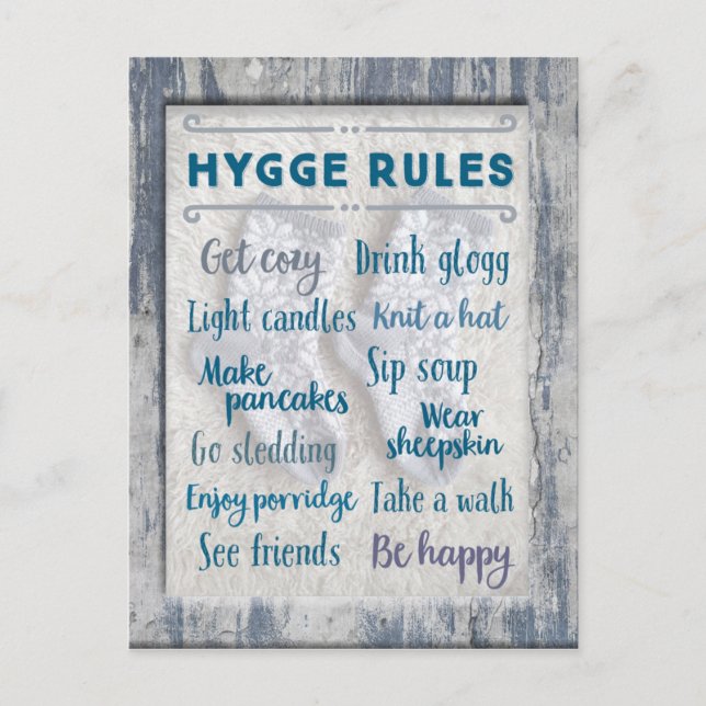 Cartão Postal Regras de Hygge (Frente)