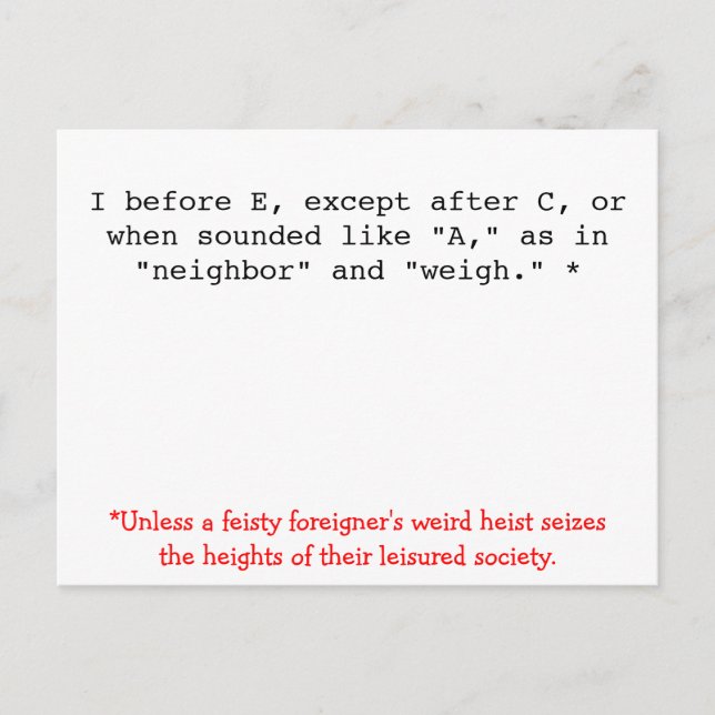 Cartão Postal Regras de Ortografia: Antes de E (Frente)