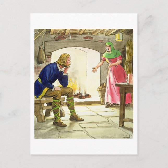 Cartão Postal Rei Alfred (849-99) queimando os bolos, de "Peep" (Frente)