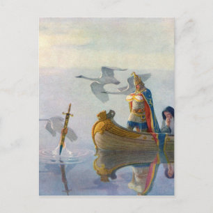 Cartão Postal Rei Arthur & Excalibur, C. 1922 por N.C Wyeth