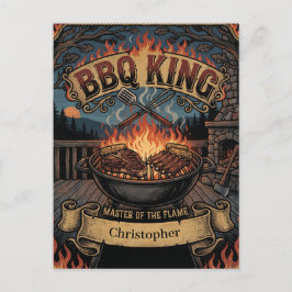 Cartão Postal "REI DO CHURRASCO" Churrasco Vintage com Nome Pers