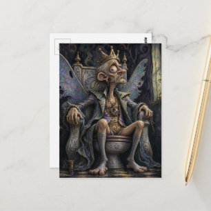 Cartão Postal Rei Fada Surrealista Tolo no Seu Trono de Porcelan