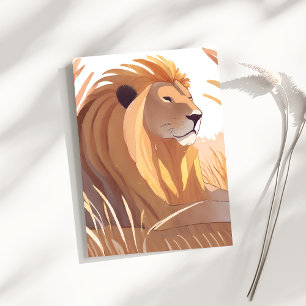 Cartão Postal Rei Leão   Leão Macho Natureza Animal Aquarela