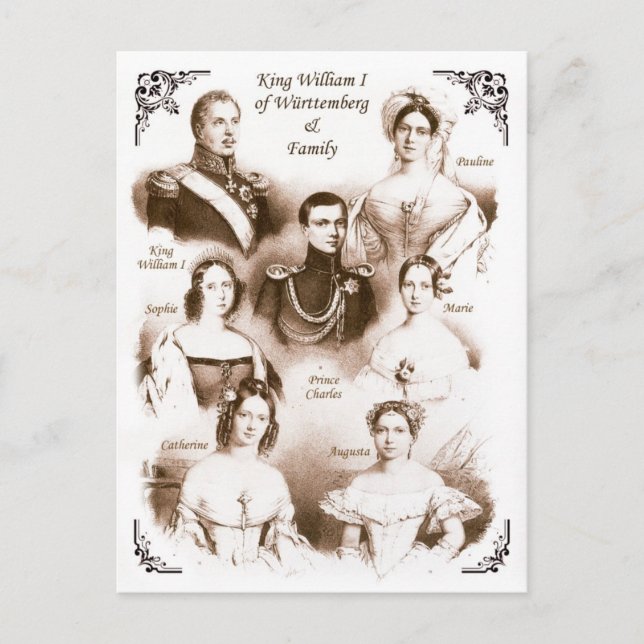 Cartão Postal Rei William I de Vurtemberga e Família (Frente)