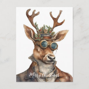 Cartão Postal Reindeador de Natal Festivo Steampunk