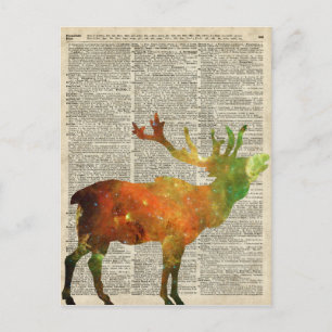 Cartão Postal Reindeer De Espaço Sobre Uma Página De Dicionár
