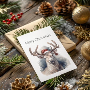 Cartão Postal Reindeer de Natal, personalizável