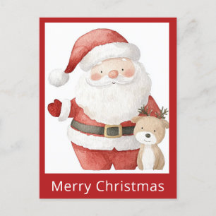 Cartão Postal Reindeer de Papais noeis de Aquarela de Natal Simp