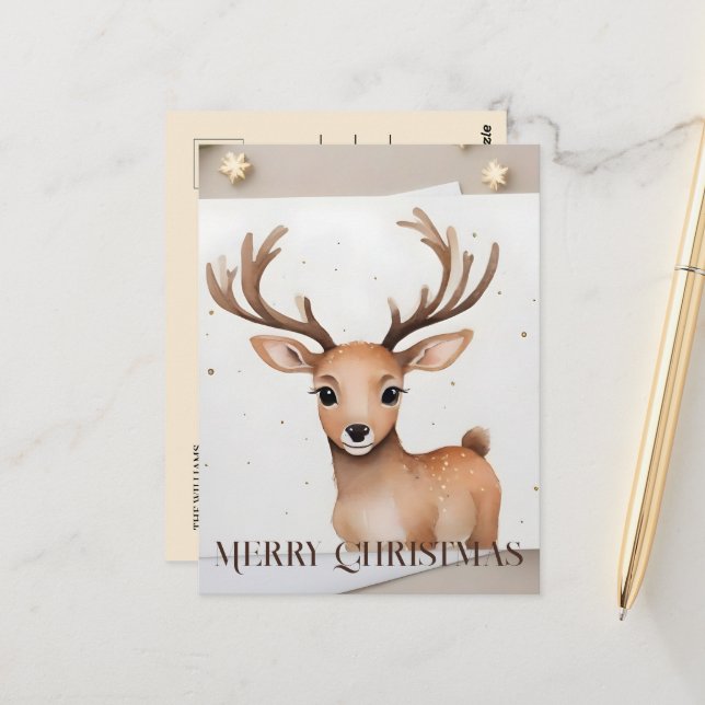 Cartão Postal Reindeer Watercolor (Frente/Verso In Situ)