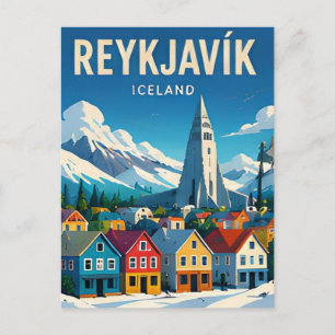 Cartão Postal Reiquiavique Islândia Aurora Boreal Paisagem Urban