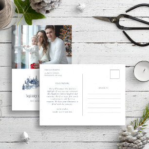 Cartão Postal Relatório Anual da Família Natal Azul Inverno Foto