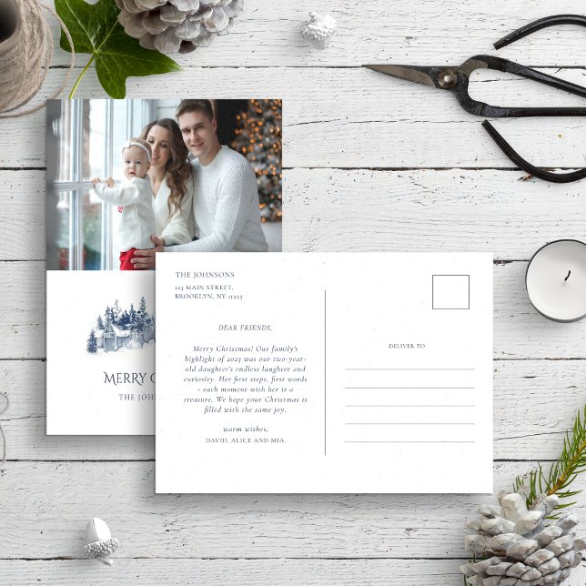 Cartão Postal Relatório Anual da Família Natal Azul Inverno Foto (Criador carregado)